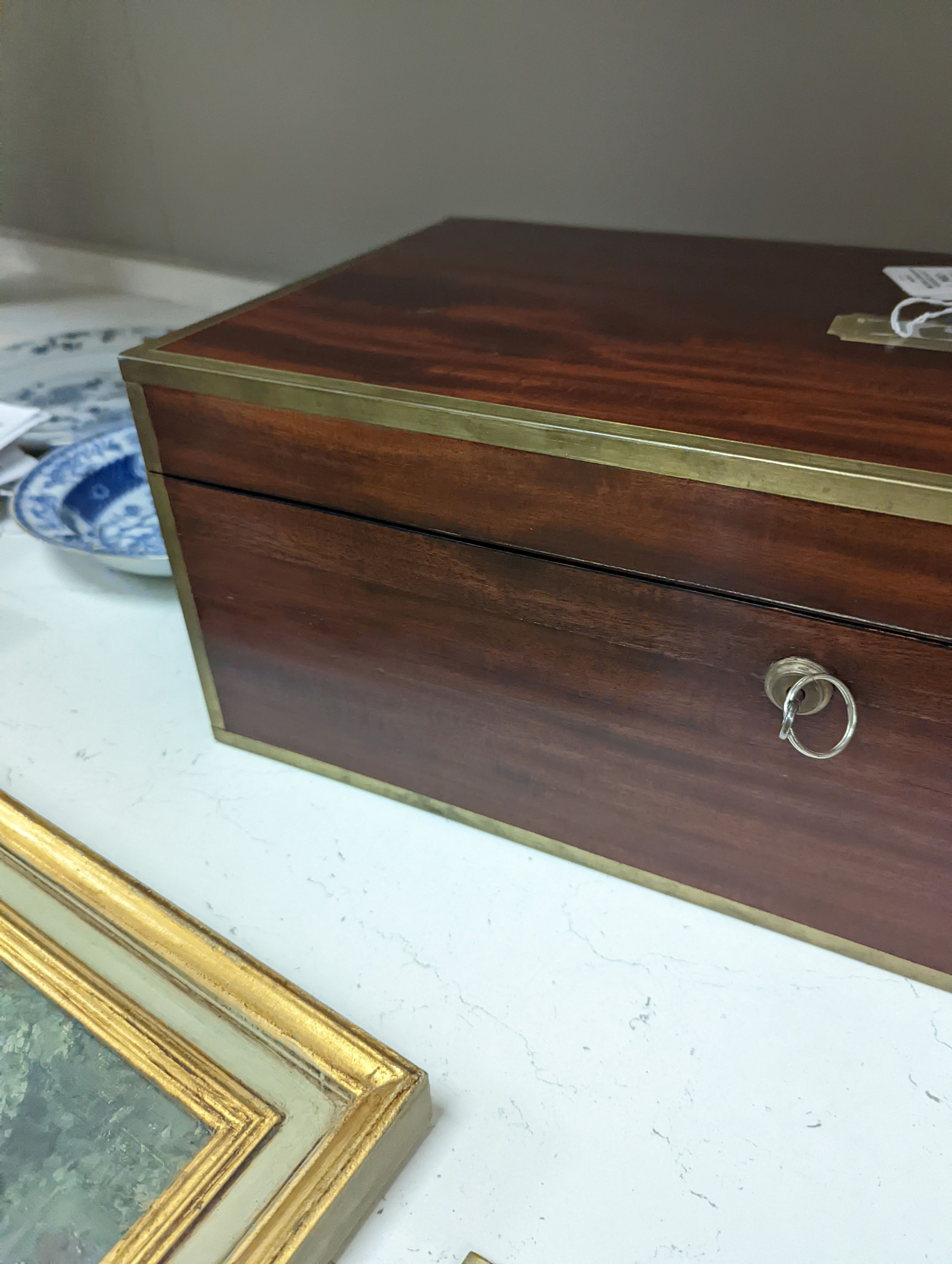 A 19th century mahogany and brass mounted writing slope, 51cm